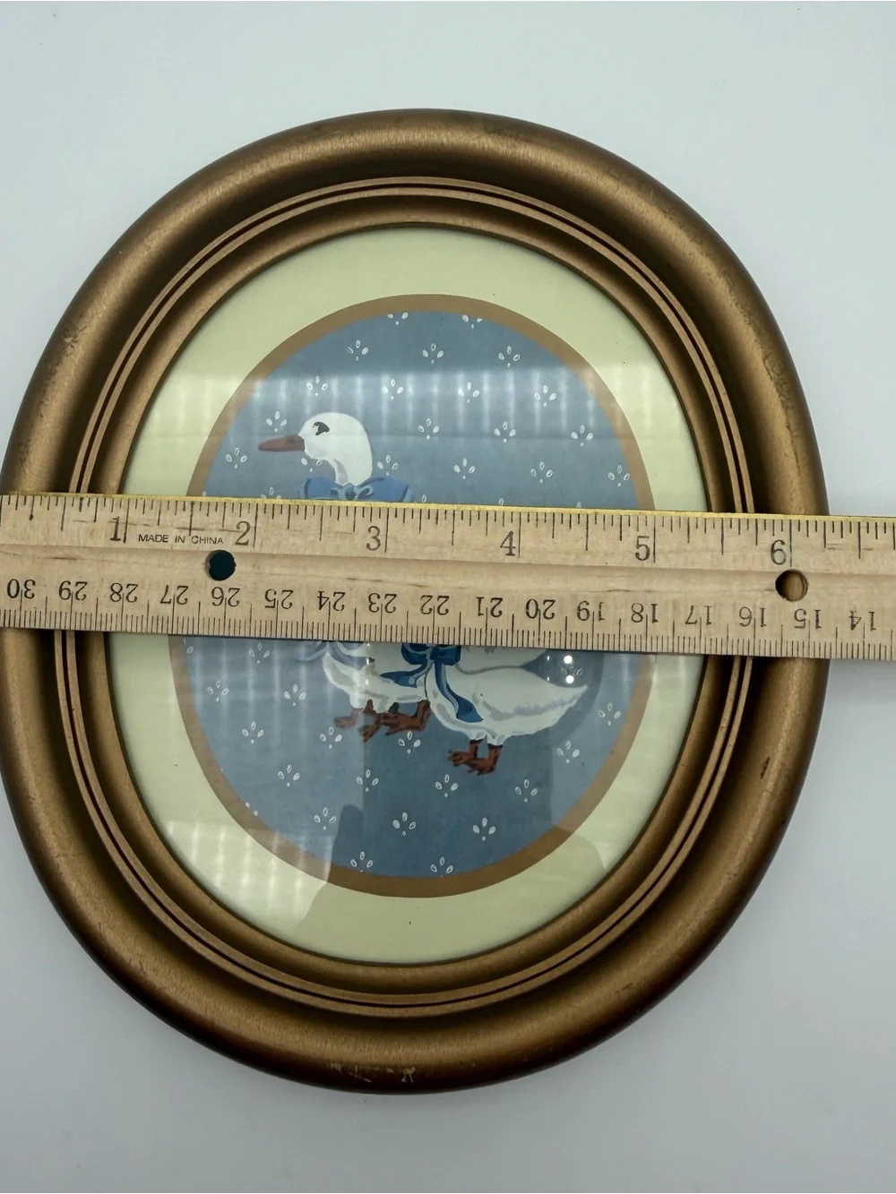 Vtg 1985 Homco Country Duck Set 2 Gold Oval Frames Goose Blue Cottagecore READ